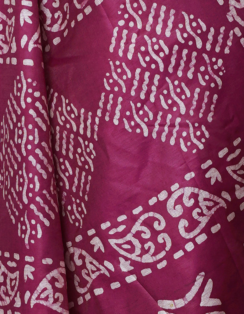 Grape Purple Pure  Batik Chanderi Silk Saree-UNM70116