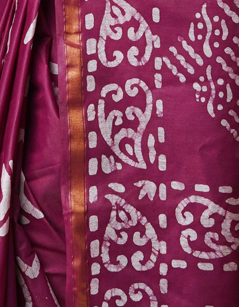 Grape Purple Pure  Batik Chanderi Silk Saree-UNM70116