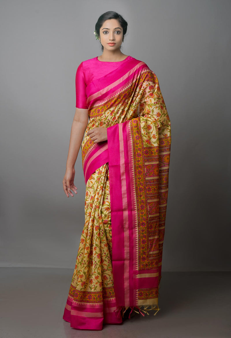 Cream Pure Handloom Chanderi  Sico Saree-UNM70118