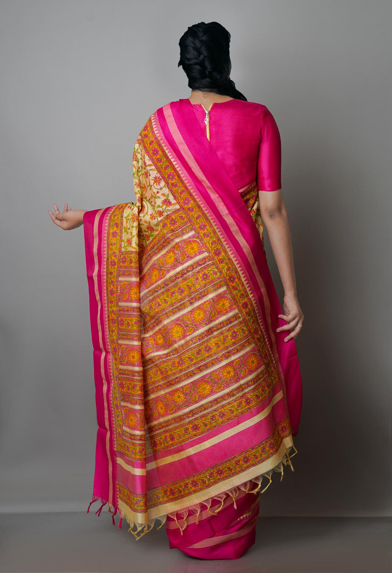Cream Pure Handloom Chanderi  Sico Saree-UNM70118