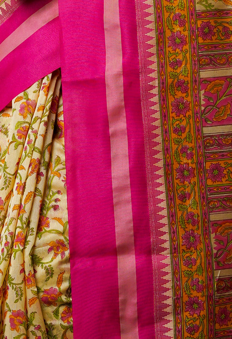 Cream Pure Handloom Chanderi  Sico Saree-UNM70118