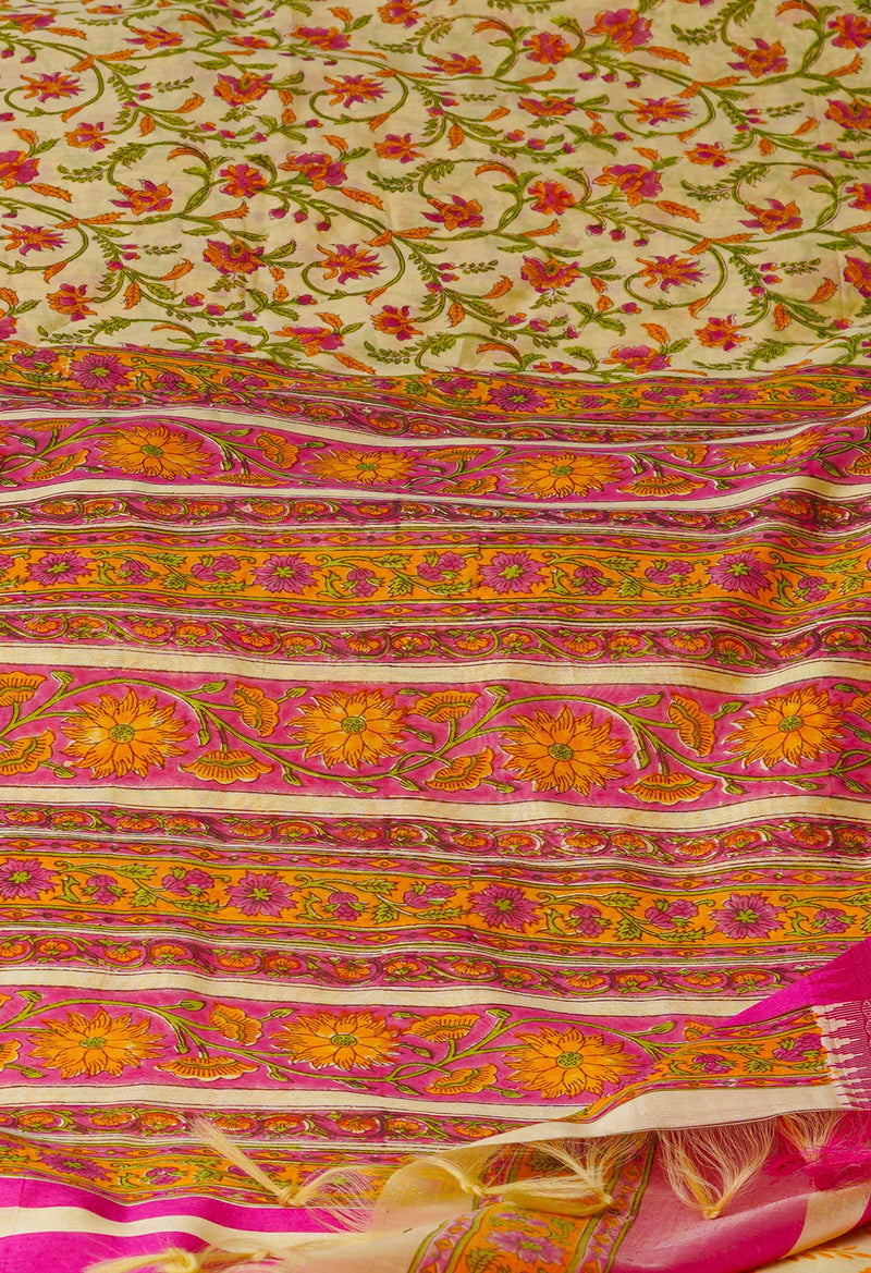 Cream Pure Handloom Chanderi  Sico Saree-UNM70118
