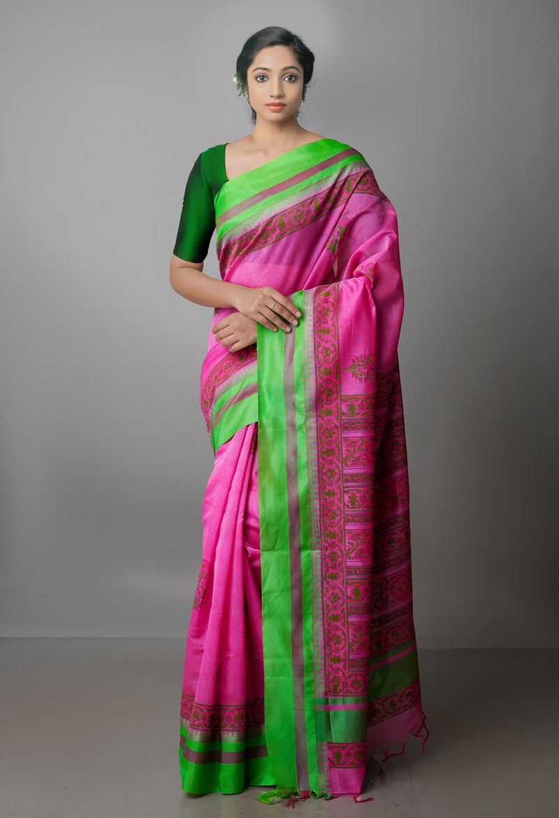 Pink Pure Handloom Chanderi  Sico Saree-UNM70119