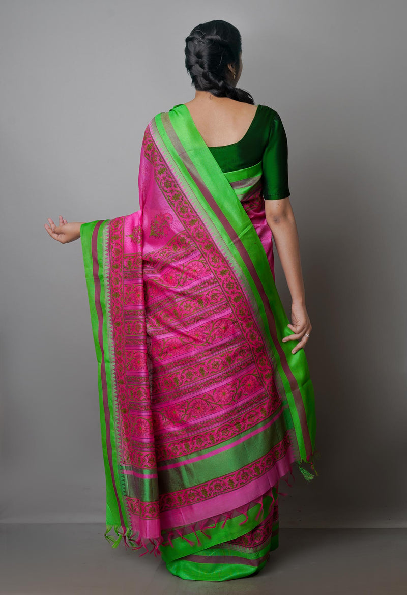 Pink Pure Handloom Chanderi  Sico Saree-UNM70119