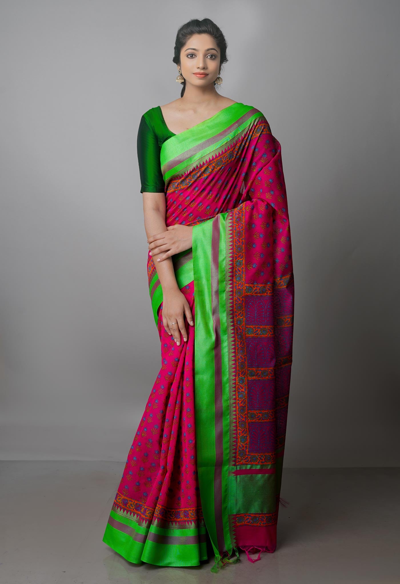 Pink Pure Handloom Chanderi  Sico Saree-UNM70125
