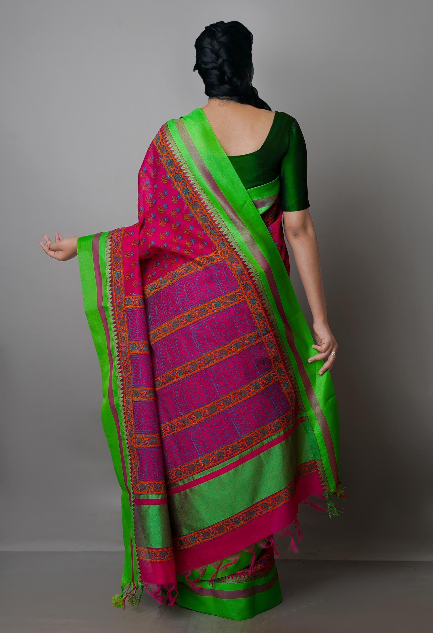 Pink Pure Handloom Chanderi  Sico Saree-UNM70125