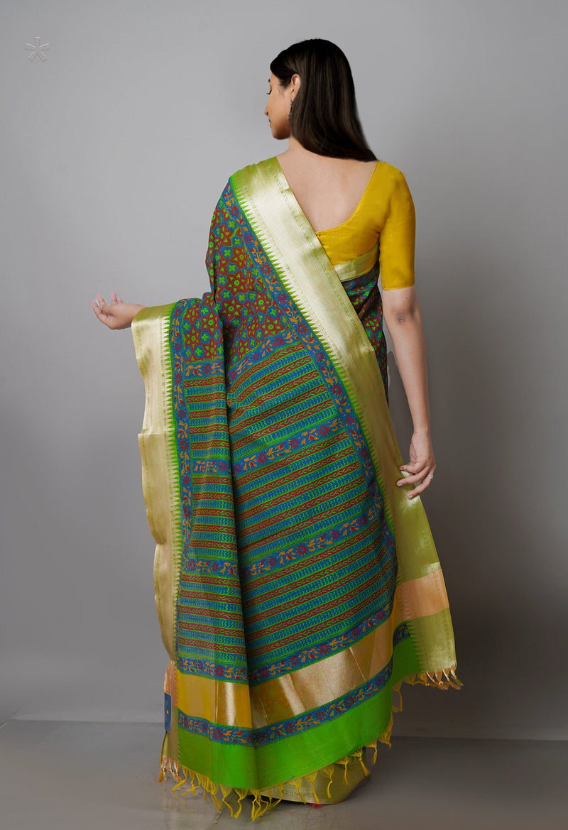 Multi Pure Handloom Chanderi  Sico Saree-UNM70128