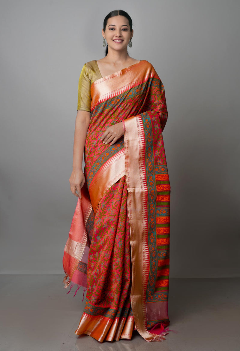 Imperial Red Pure Handloom Chanderi  Sico Saree-UNM70131