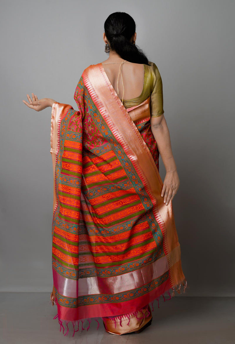 Imperial Red Pure Handloom Chanderi  Sico Saree-UNM70131