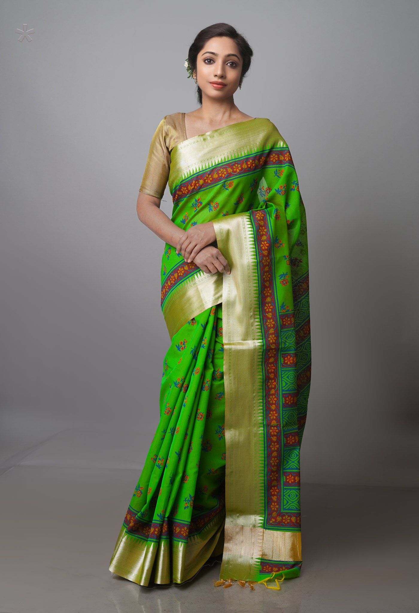 Green Pure Handloom Chanderi  Sico Saree-UNM70132
