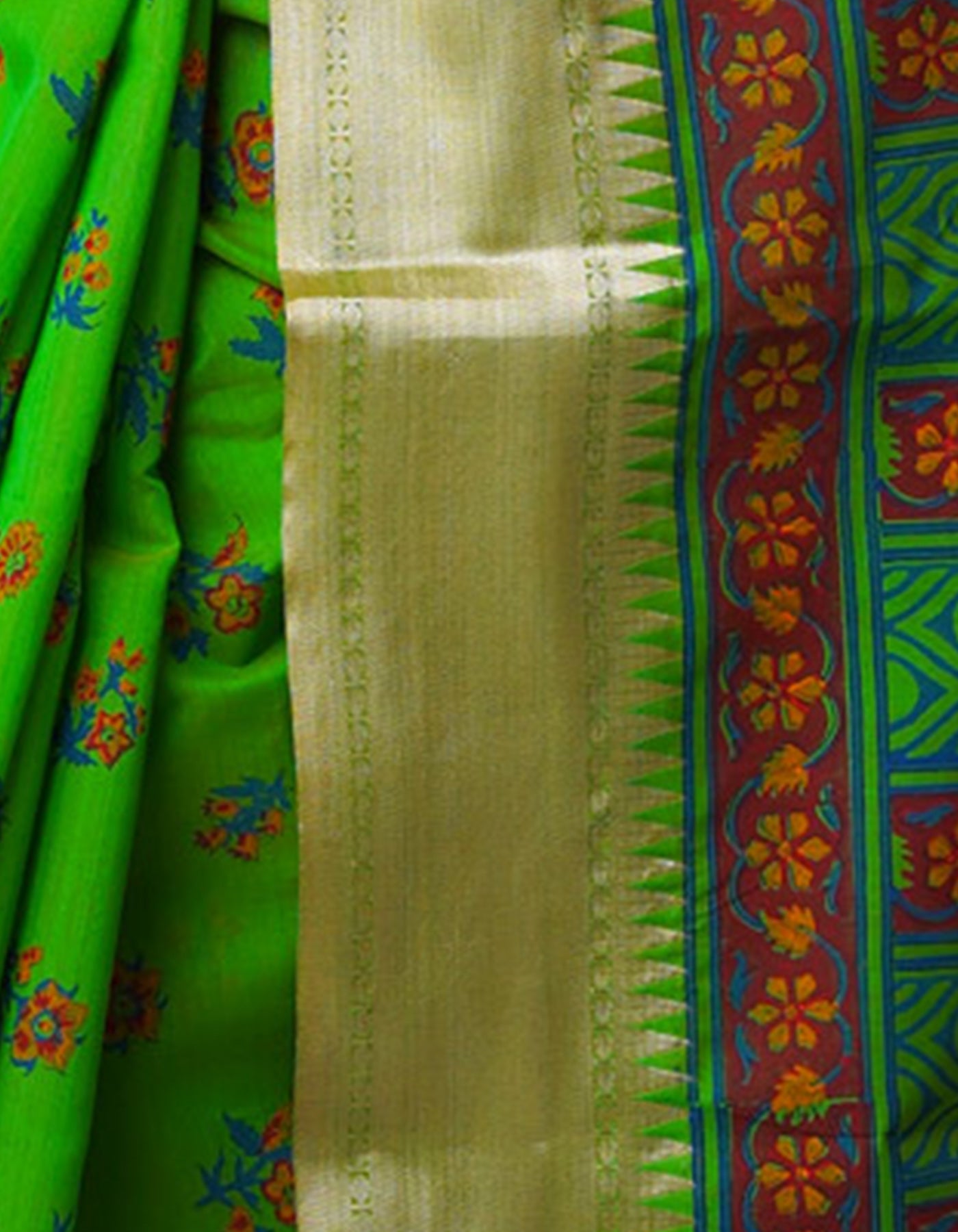 Green Pure Handloom Chanderi  Sico Saree-UNM70132