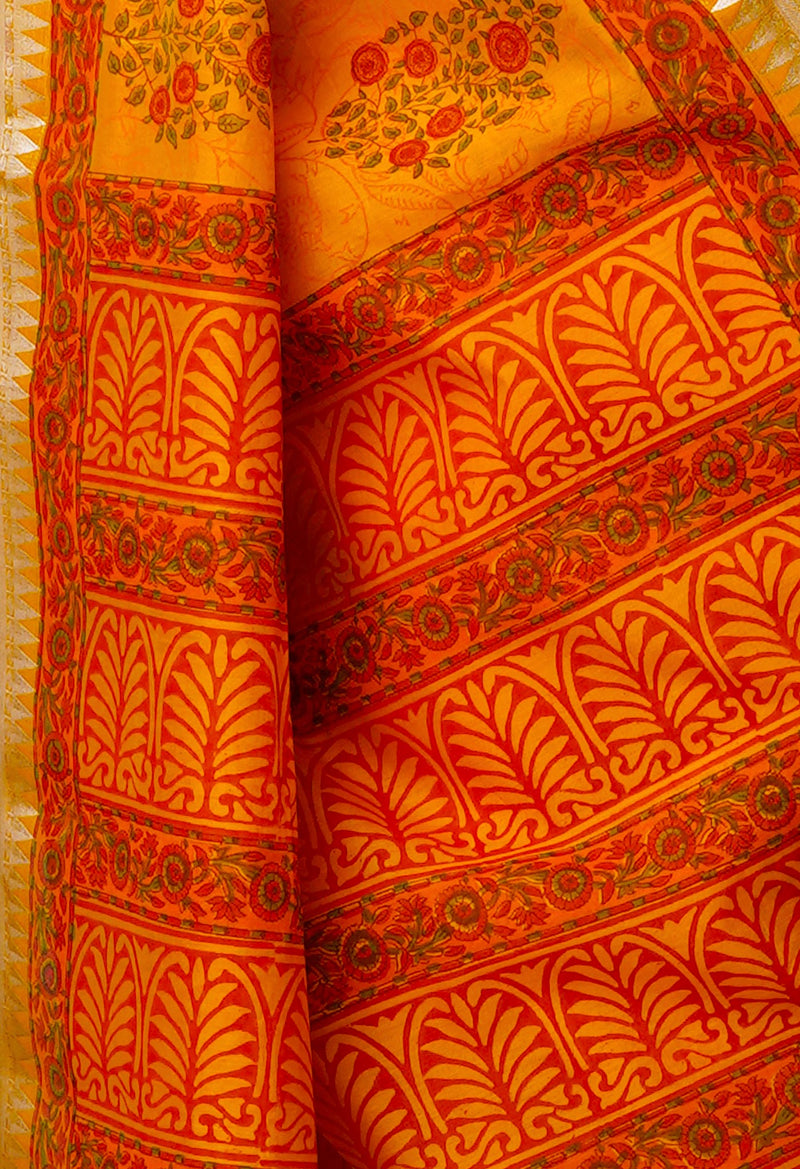 Turmeric Yellow Pure Handloom Chanderi  Sico Saree-UNM70133