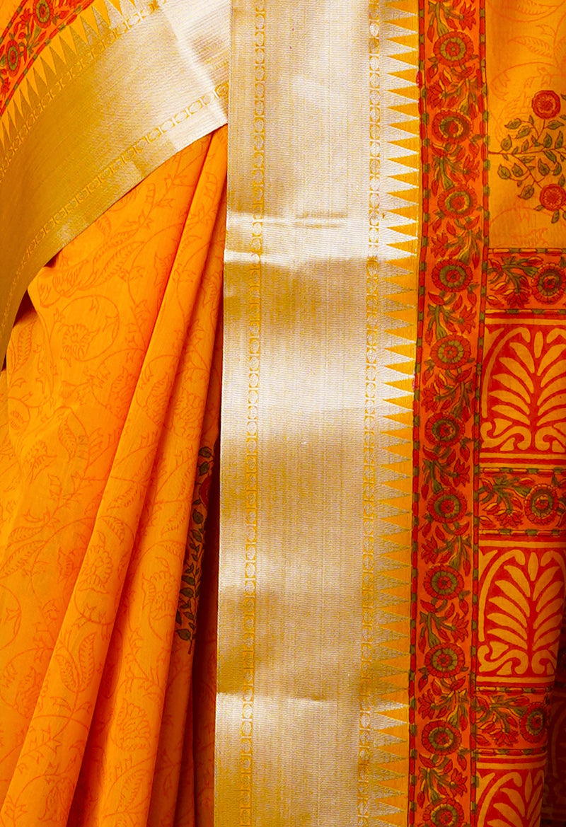 Turmeric Yellow Pure Handloom Chanderi  Sico Saree-UNM70133