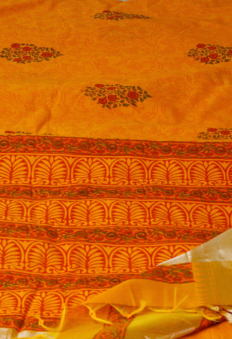 Turmeric Yellow Pure Handloom Chanderi  Sico Saree-UNM70133