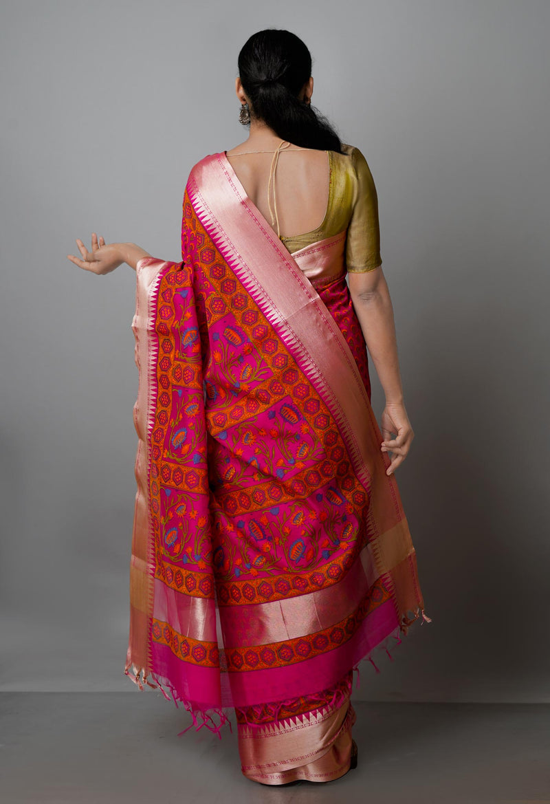 Pink Pure Handloom Chanderi  Sico Saree-UNM70134