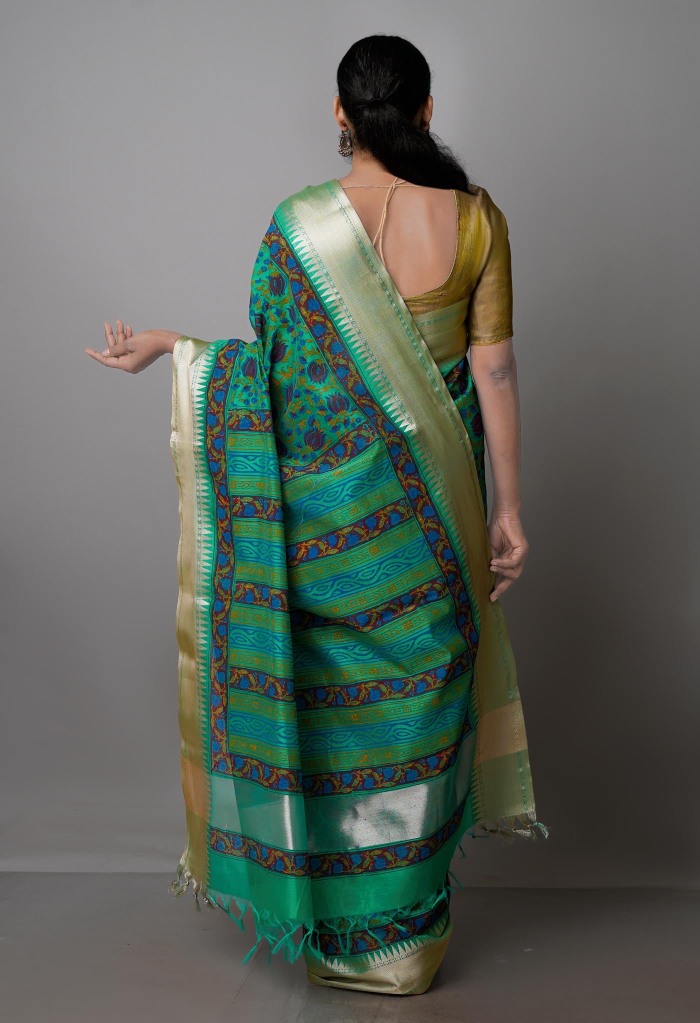 Sea Green Pure Handloom Chanderi  Sico Saree-UNM70135