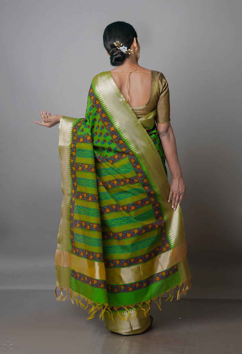 Green Pure Handloom Chanderi  Sico Saree-UNM70136