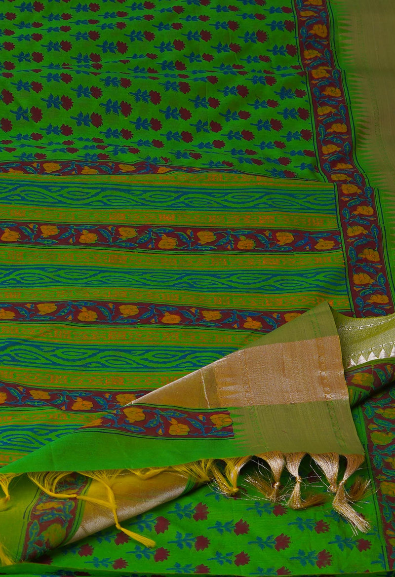 Green Pure Handloom Chanderi  Sico Saree-UNM70136