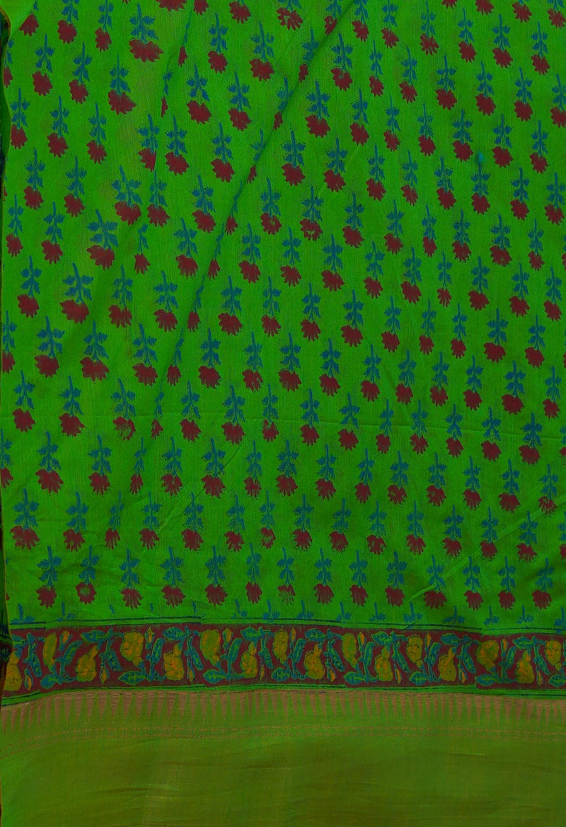 Green Pure Handloom Chanderi  Sico Saree-UNM70136