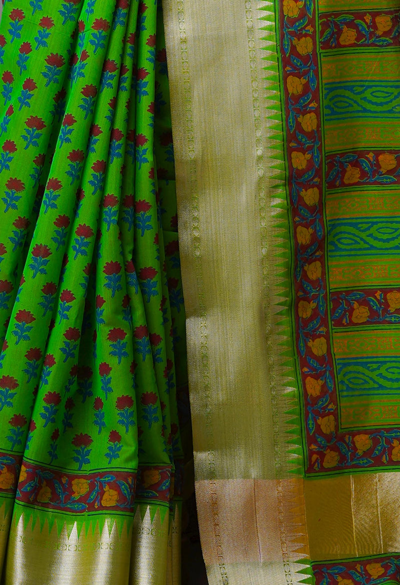 Green Pure Handloom Chanderi  Sico Saree-UNM70136