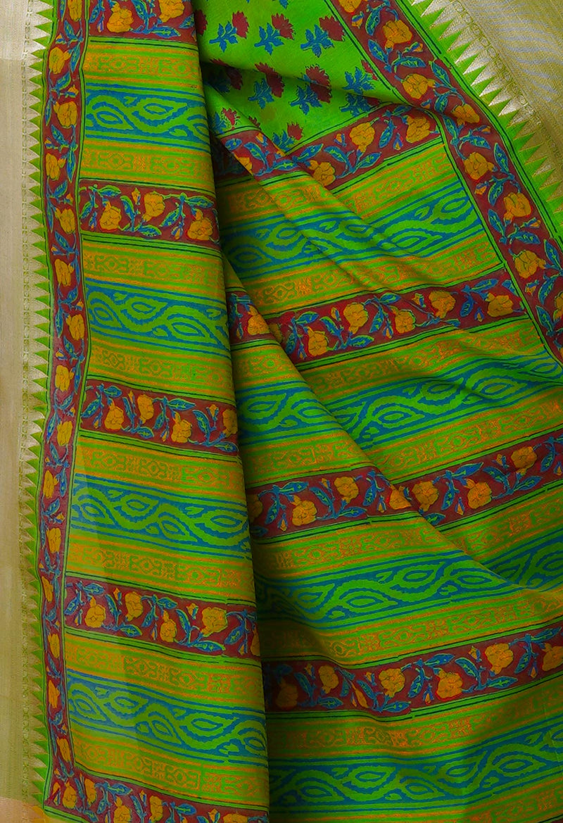 Green Pure Handloom Chanderi  Sico Saree-UNM70136