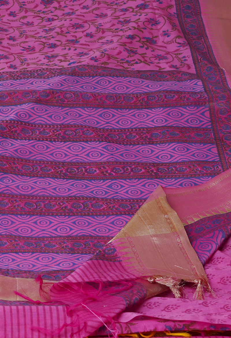 Pink Pure Handloom Chanderi  Sico Saree-UNM70137