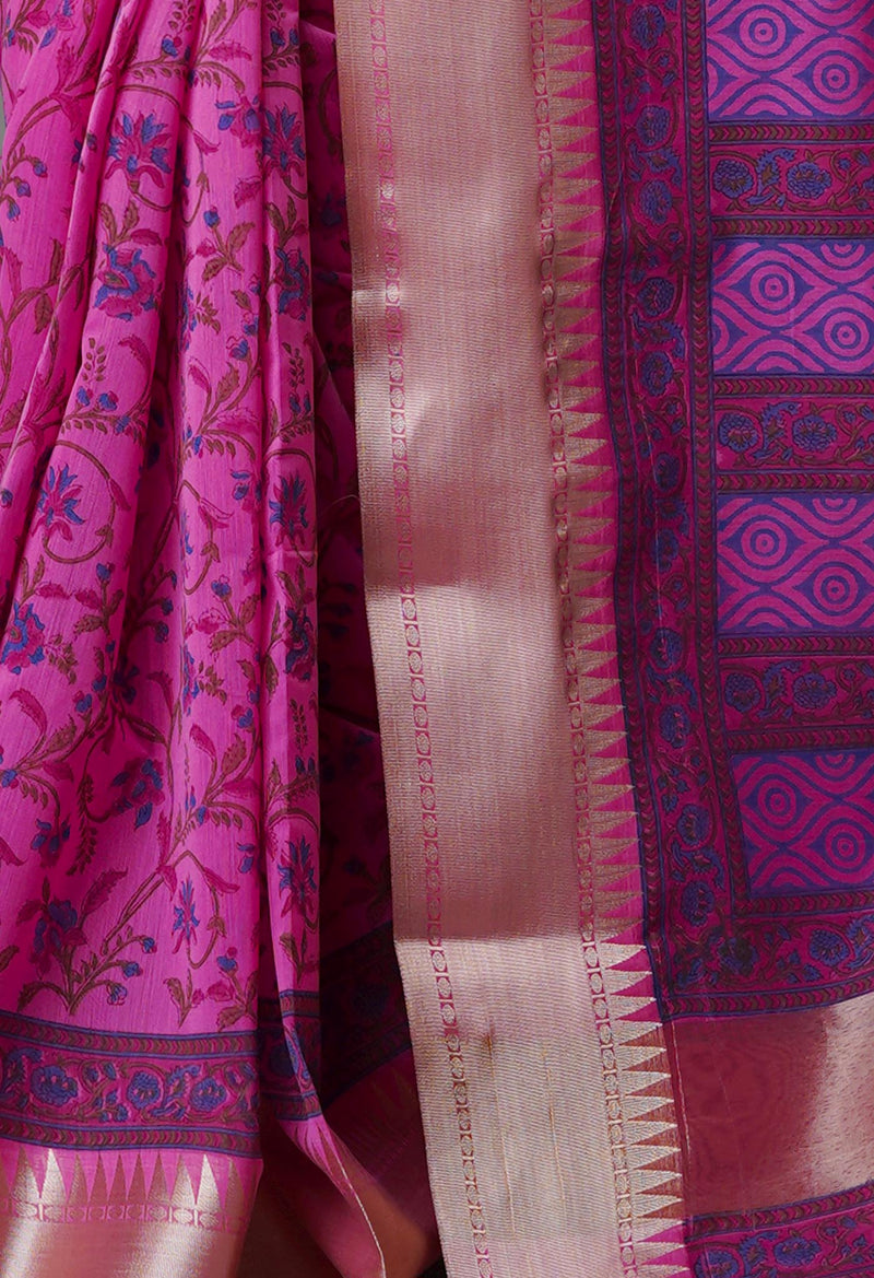 Pink Pure Handloom Chanderi  Sico Saree-UNM70137
