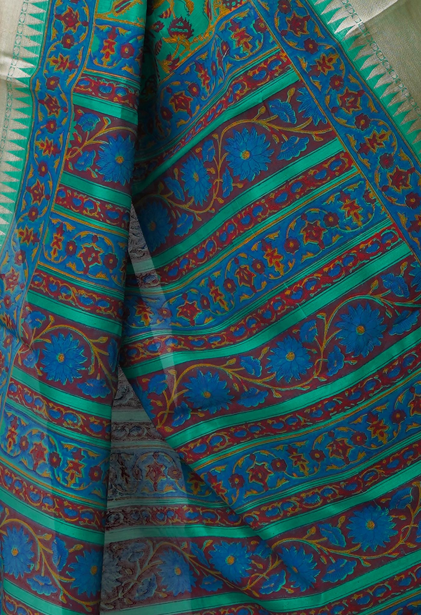Sea Green Pure Handloom Chanderi  Sico Saree-UNM70139
