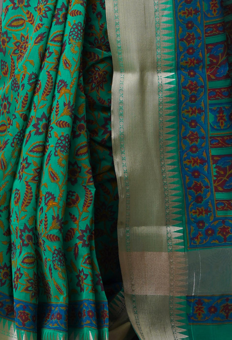 Sea Green Pure Handloom Chanderi  Sico Saree-UNM70139