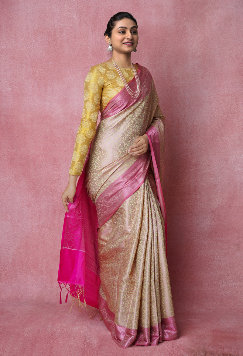 Cream  Fancy Banarasi Silk Saree-UNM70156