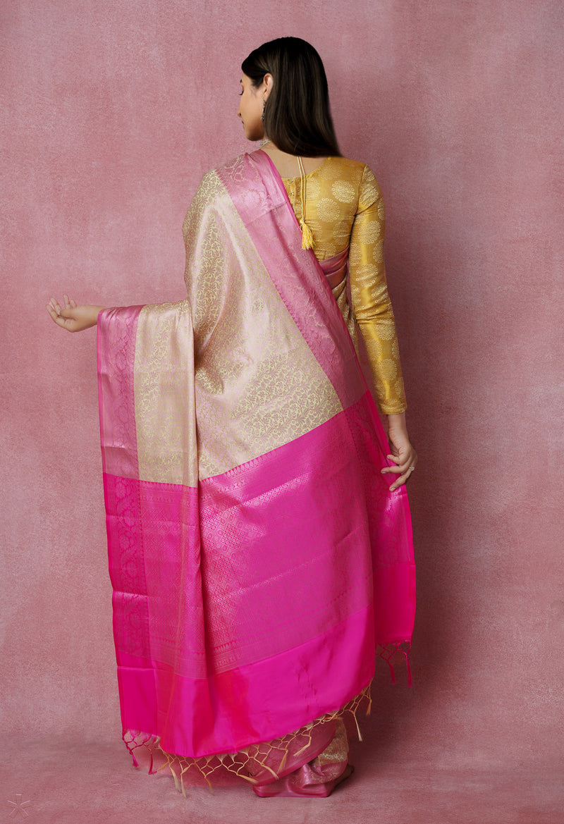 Cream  Fancy Banarasi Silk Saree-UNM70156