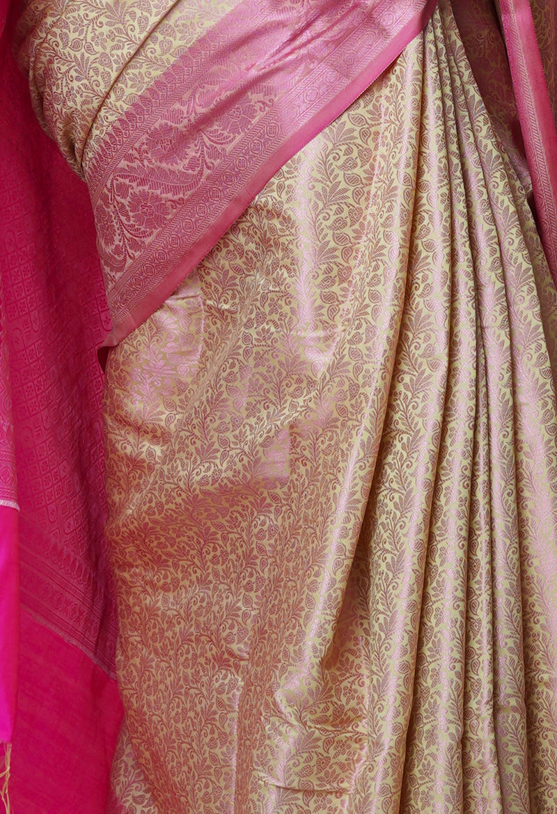 Cream  Fancy Banarasi Silk Saree-UNM70156