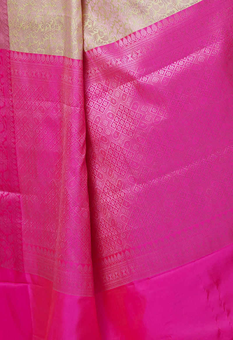 Cream  Fancy Banarasi Silk Saree-UNM70156