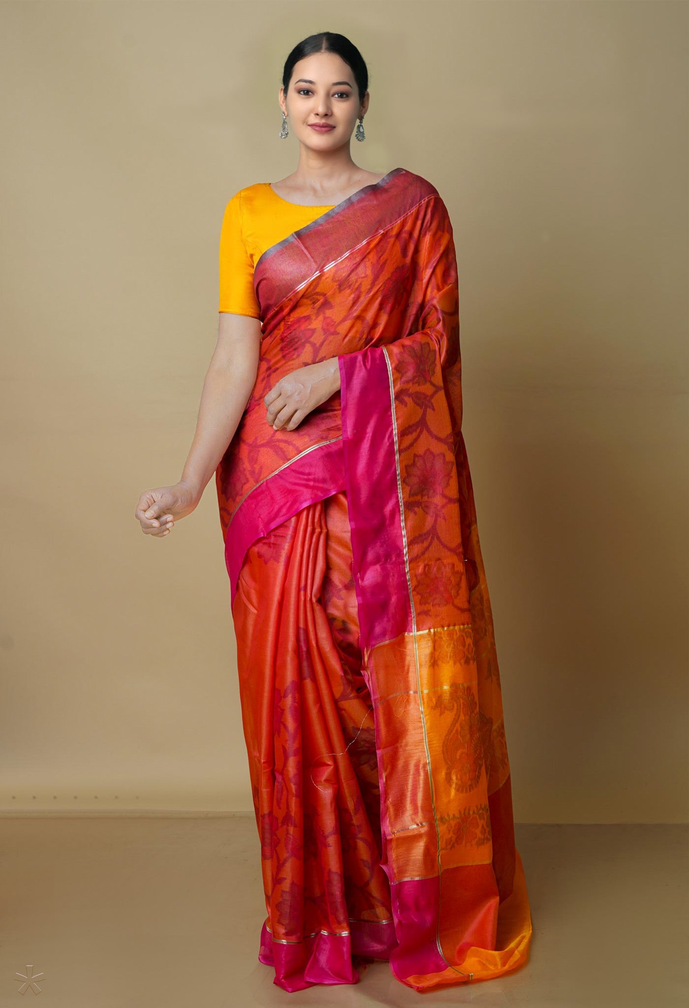 Orange  Digital Printed Chanderi  Sico Saree-UNM70161