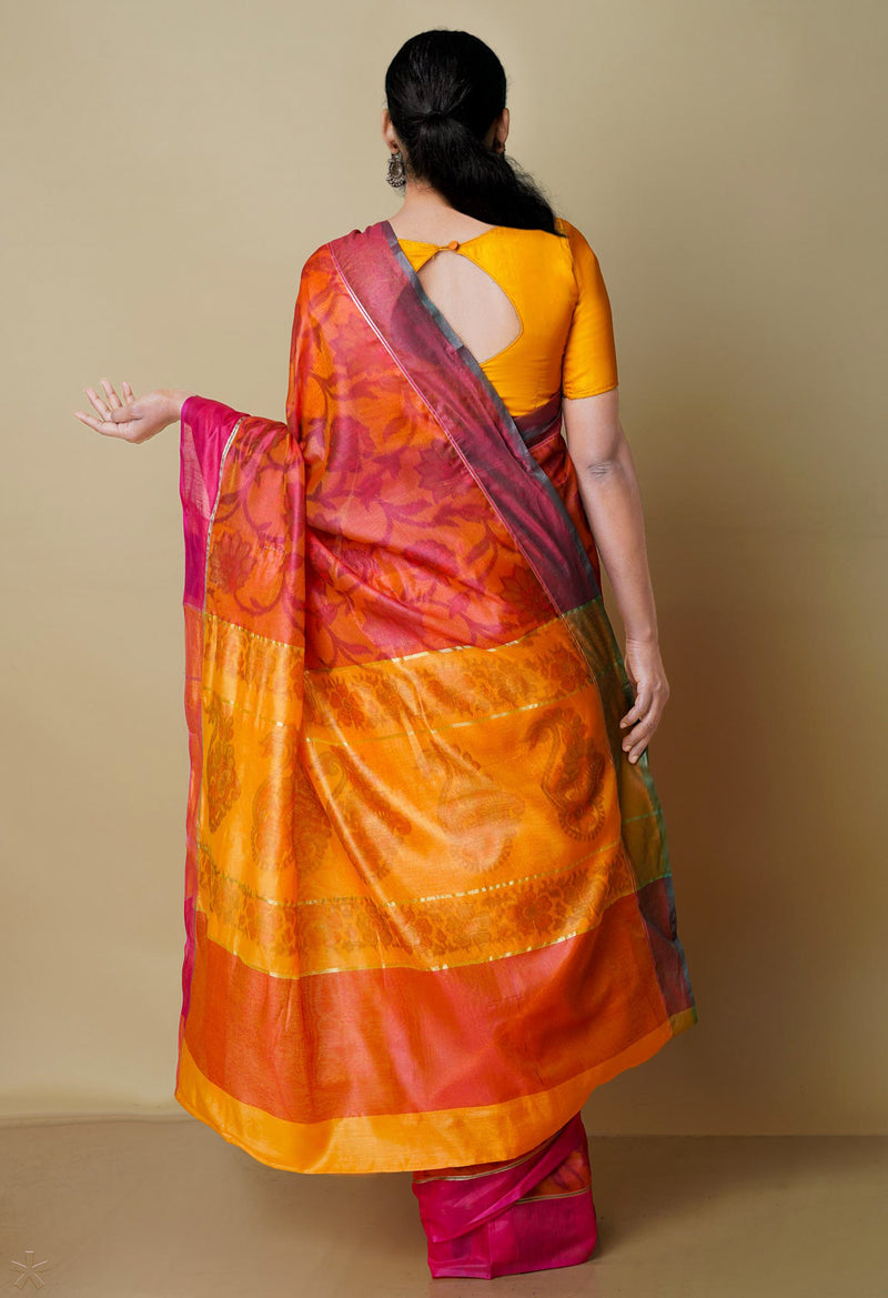 Orange  Digital Printed Chanderi  Sico Saree-UNM70161