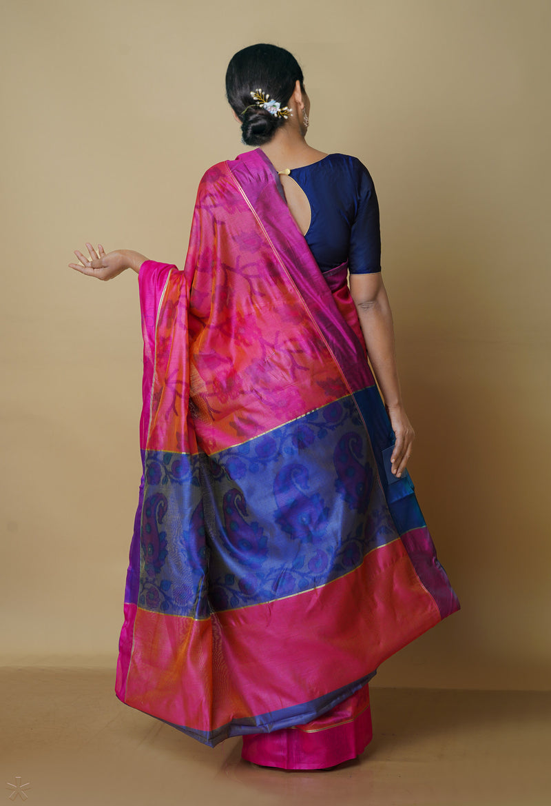 Pink  Digital Printed Chanderi  Sico Saree-UNM70176