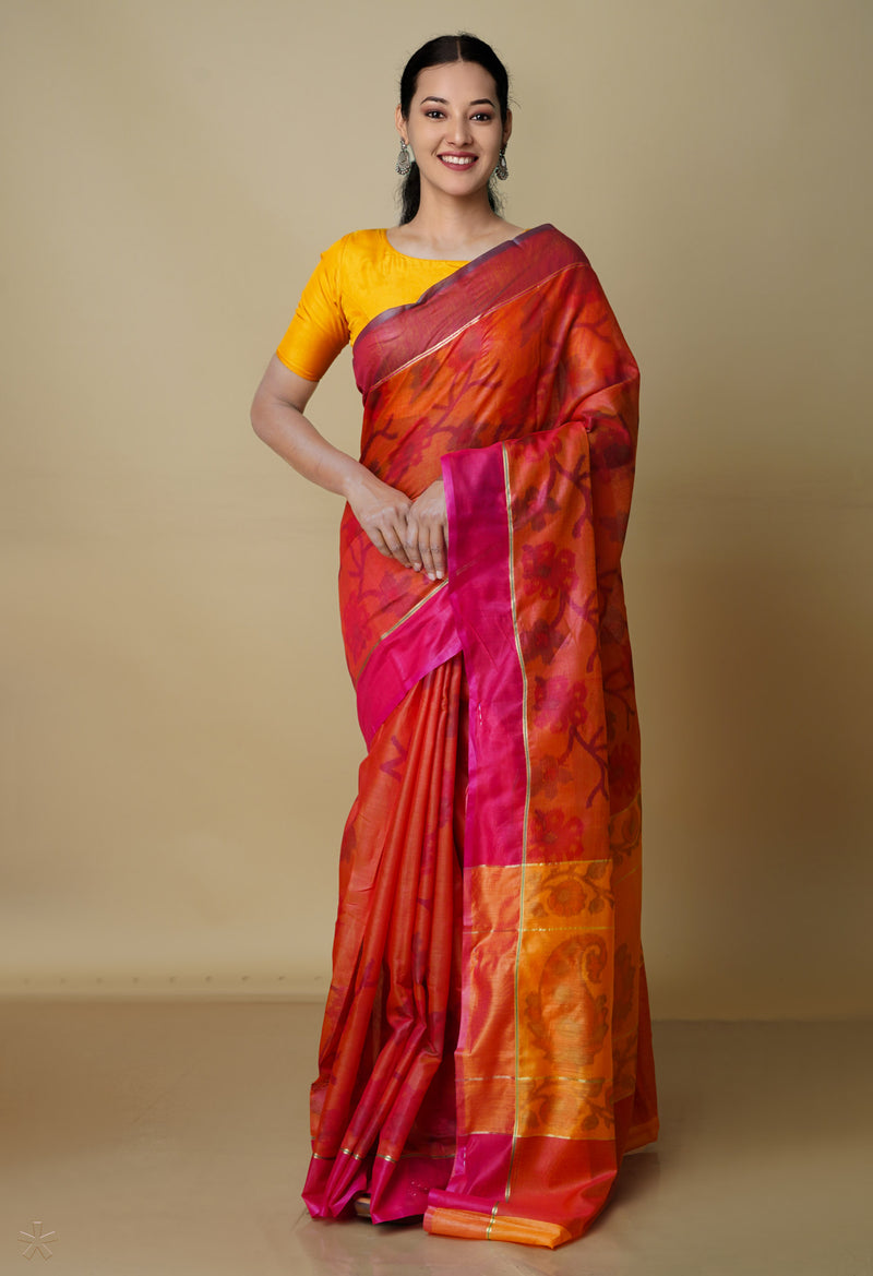 Orange  Digital Printed Chanderi  Sico Saree-UNM70179