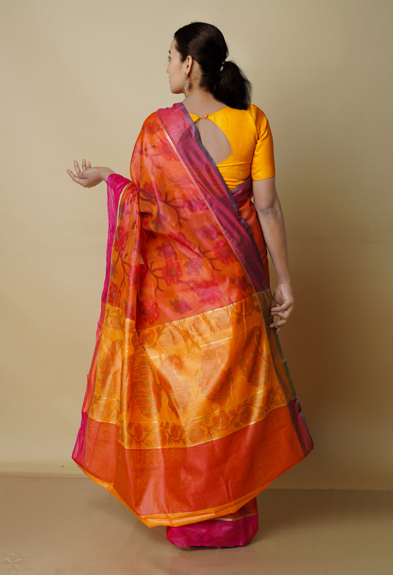 Orange  Digital Printed Chanderi  Sico Saree-UNM70179
