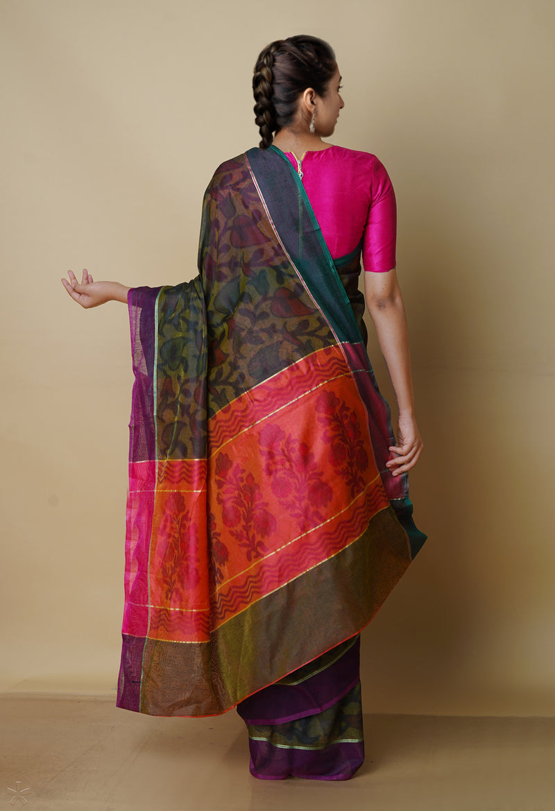 Olive Green  Digital Printed Chanderi  Sico Saree-UNM70180