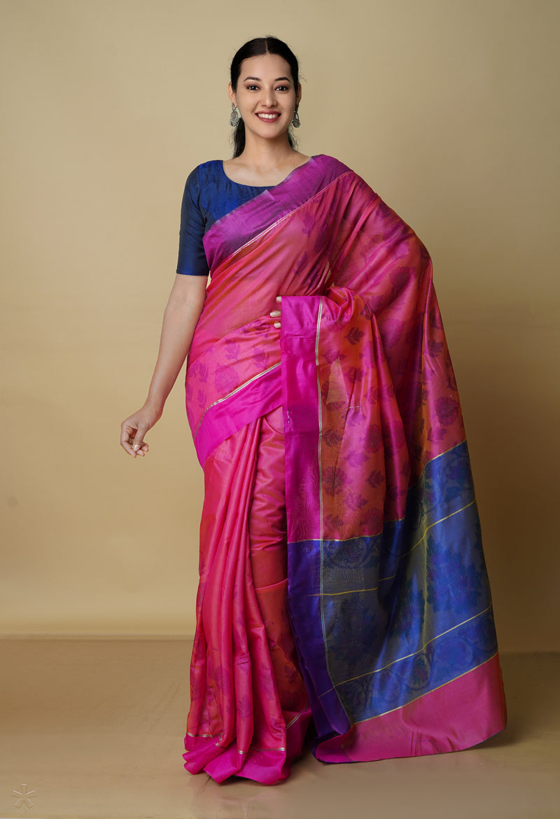 Pink  Digital Printed Chanderi  Sico Saree-UNM70181