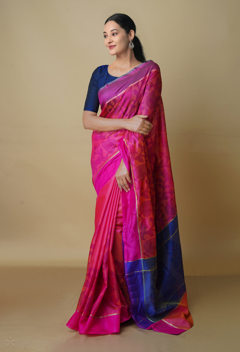 Pink  Digital Printed Chanderi  Sico Saree-UNM70183