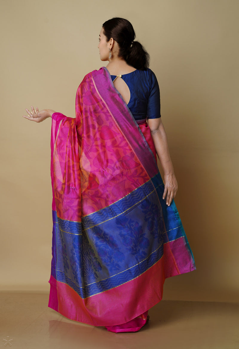 Pink  Digital Printed Chanderi  Sico Saree-UNM70183