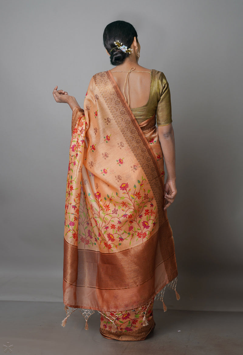 Peach Orange  Chanderi  Silk Saree-UNM70186