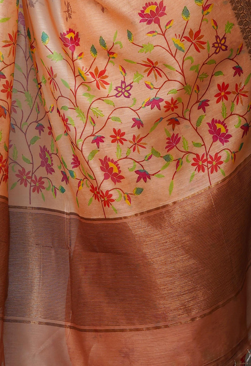 Peach Orange  Chanderi  Silk Saree-UNM70186