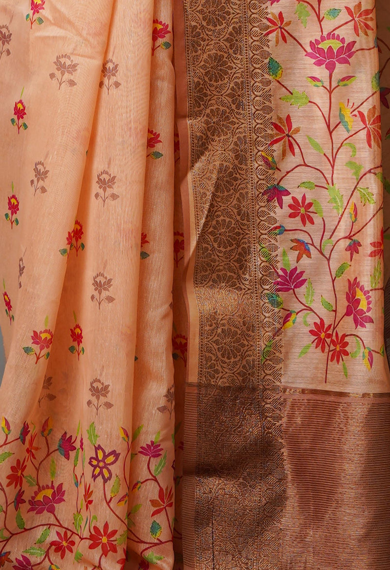 Peach Orange  Chanderi  Silk Saree-UNM70186