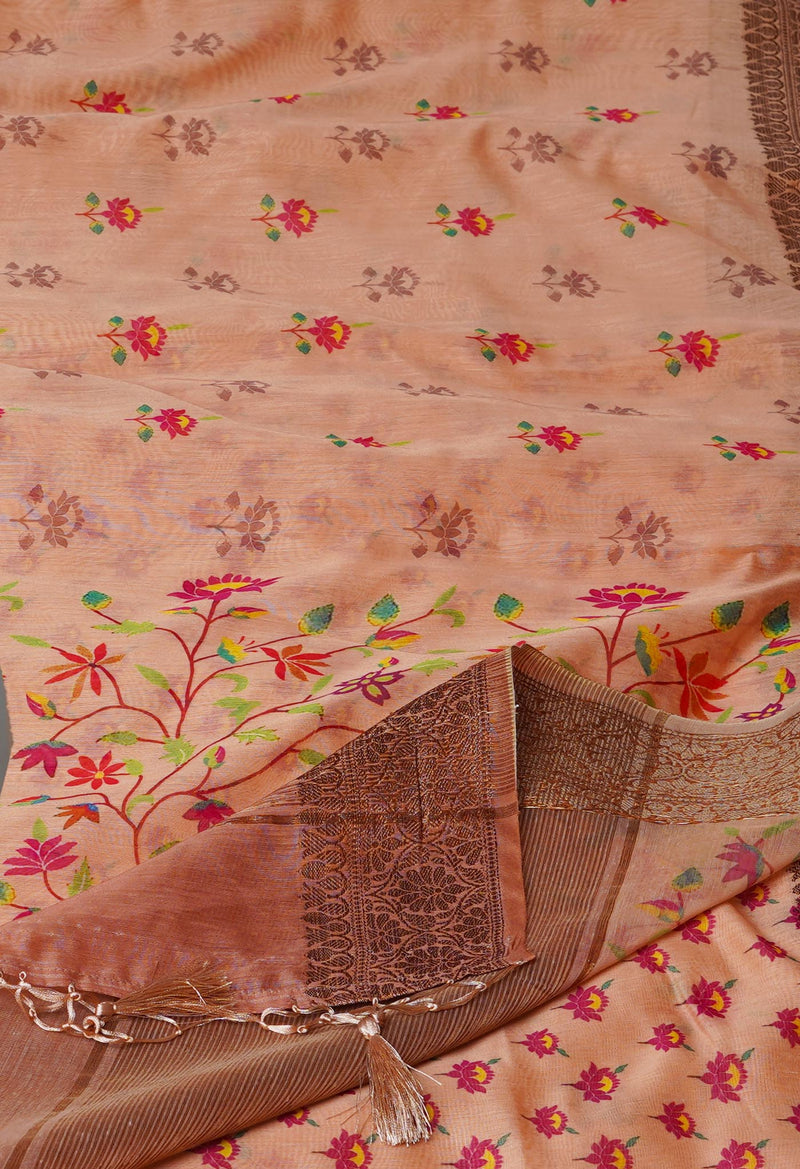 Peach Orange  Chanderi  Silk Saree-UNM70186