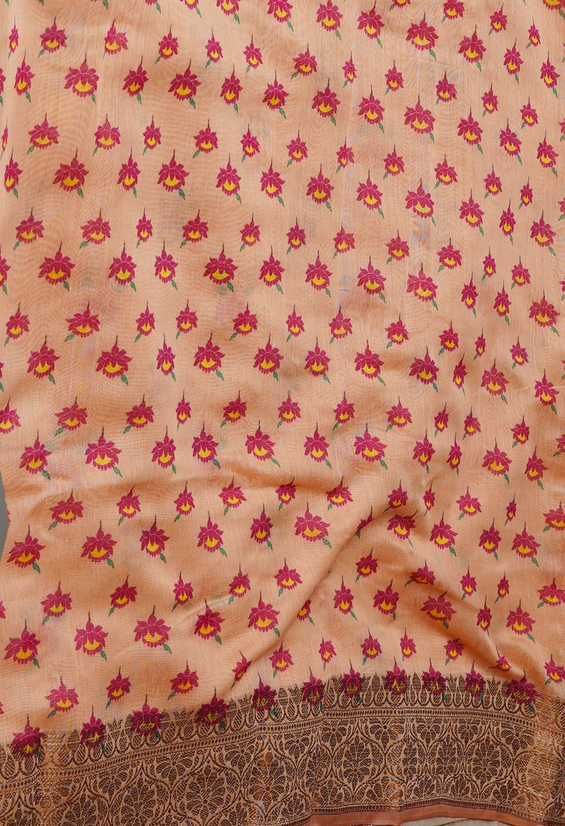 Peach Orange  Chanderi  Silk Saree-UNM70186