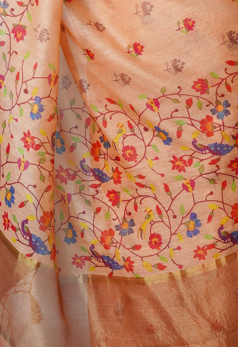 Peach Orange  Chanderi  Silk Saree-UNM70190