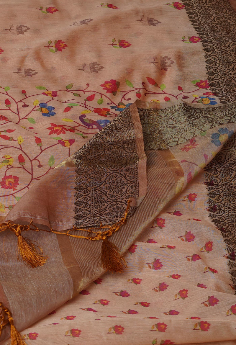 Peach Orange  Chanderi  Silk Saree-UNM70190
