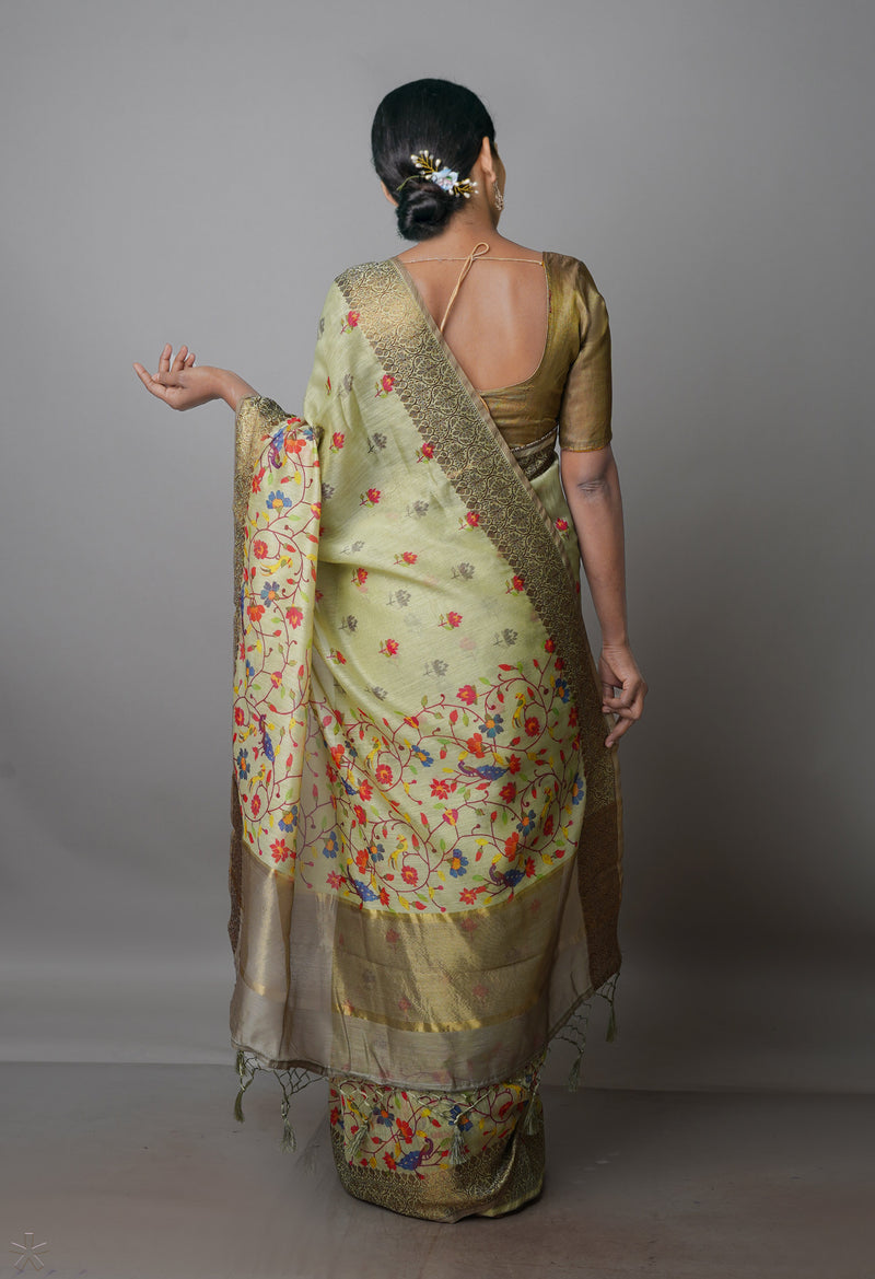 Moss Green  Chanderi  Silk Saree-UNM70192
